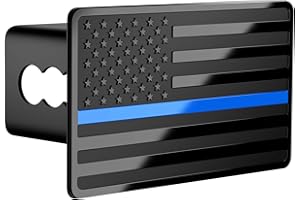 TOEASYTY Blue Line American Flag Metal Trailer Hitch Cover for 2" inch Receivers, Tow Hitch Cover for Trucks Cars SUV (Black with Blue Line)