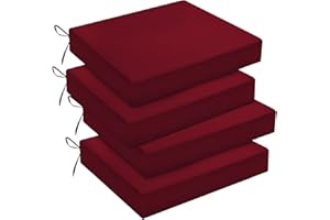 downluxe Outdoor Chair Cushions Set of 4 for Patio Furniture, Water-Resistant Square Corner Patio Chair Cushions with Ties, High Density Foam Outdoor Seat Cushion, 18.5" X 16" X 3", Burgundy