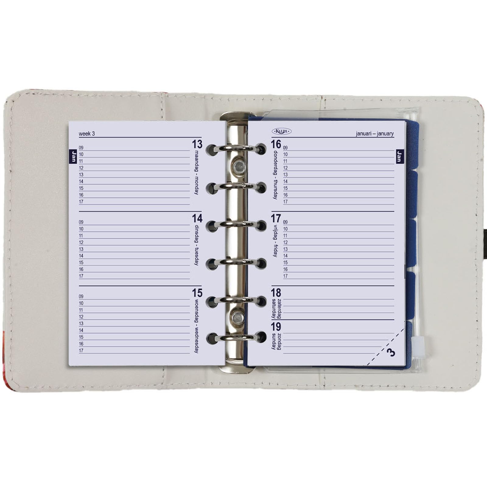 Kalpa 1311-15 Pocket 6 Ring Binder Rose Red with agenda refill 2024 2025 and 2026