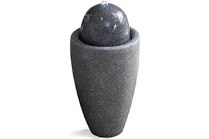 XBrand 25.98" H Blue Round Stone Indoor/Outdoor Modern Sphere Water Fountain w/LED Lights – Ball Bubbling Fountain Décor for Garden, Patio, or Tabletop