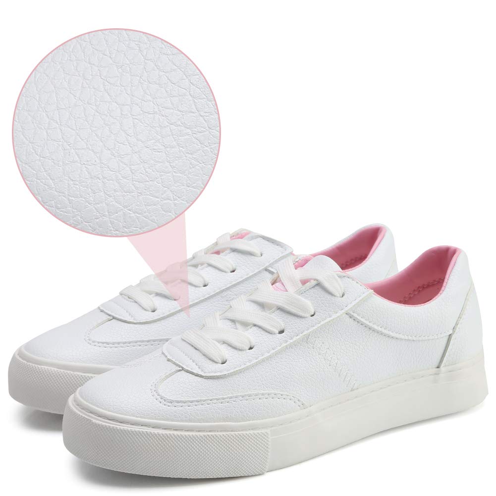 Camel Crown White Sneakers for Women Leather Casual Lace-Up Low Skate Shoes Classic Fashion Sneaker Comfortable & Fit 5.5 M US