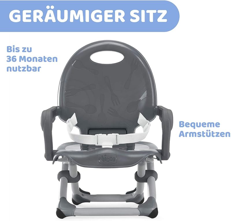 Pocket Snack Kindersitzerhöhung Esszimmerstuhl für Kinder von 6 Monaten bis 3 Jahren 15kg,tragbarer und verstellbarer Babyhochstuhl mit kompaktem Verschluss und abnehmbarem Tablett DARK GREY