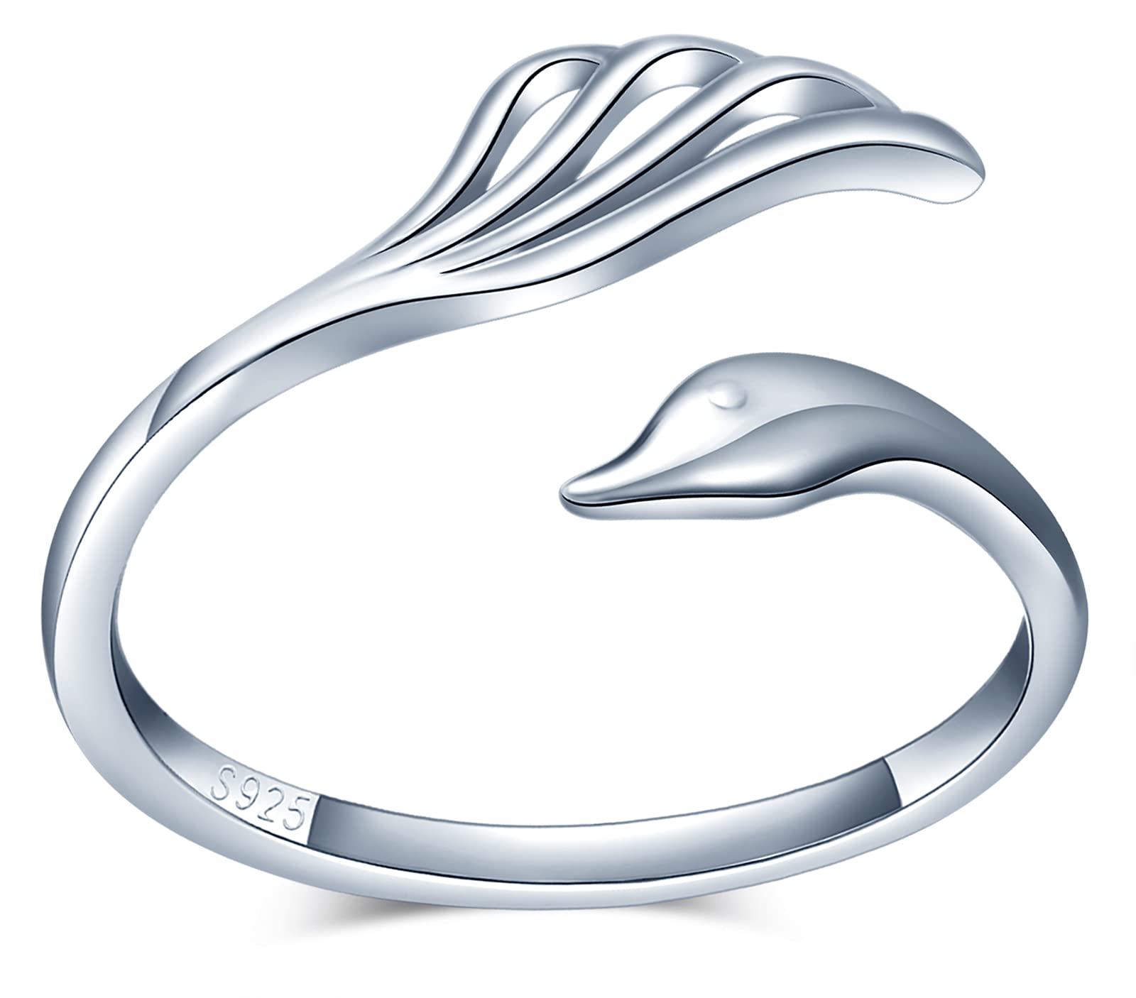 CPSLOVE Women's Girl's Ring, 925 Silver ring, Elegant swan ring, tail ring, Inlaid zircon, Open ring, Adjustable ring size, Wedding Ring, Engagement Ring, Suitable Finger Circumference:48.5-57mm