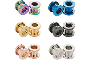 B BodyPJ Sparkles 6Pairs-Mix Color Piercing Tunnels Screw Hollow Expanders Gauge Ear Plugs More Size