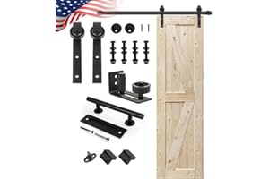 S&Z TOPHAND 24 in. x 84 in. Unfinished British Brace Knotty Barn Door with 5FT Sliding Door Hardware Kit/Solid Wood/Sliding Door/Double Surfaces/A Simple Assembly is Required (24, Door+J Shape)