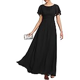 Ever-Pretty Women's Spring Elegant Round Neck Short Sleeve Chiffon Empire Waist Floor Length Formal Dresses Bridesmaid Dress