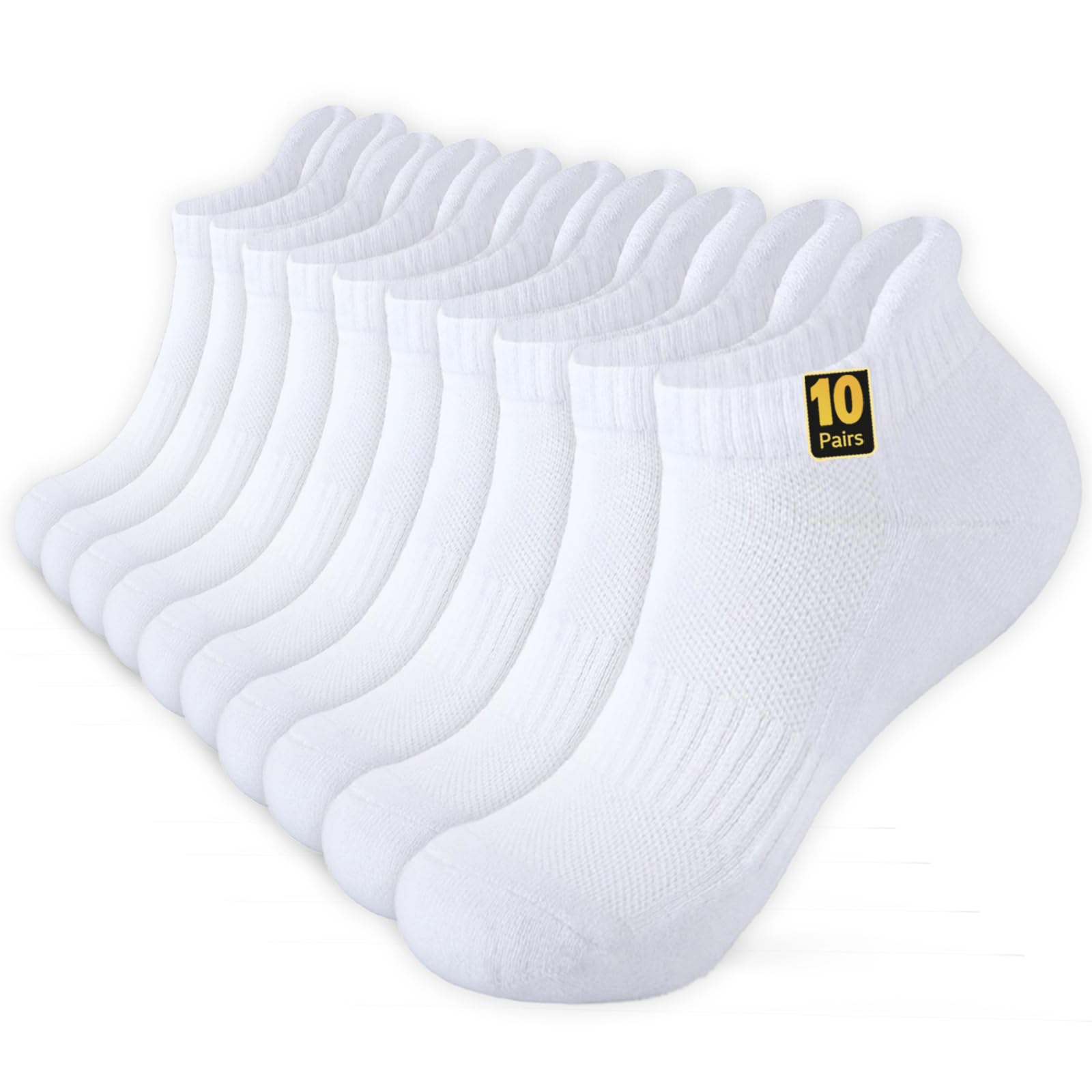 Wamicu 10 Paar Sneaker Socken Herren, Atmungsaktive Baumwolle Sportsocken, Kurz Halbsocken Laufsocken, Weiß, EU 43-46