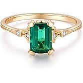 FAMIVES Created Emerald Engagement Rings May Birthstone Ring Dainty Vintage Wedding Ring Anniversary Jewelry Gift