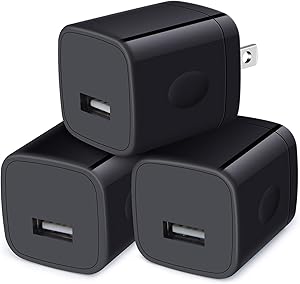 Wall Charger Cube,1A/5V Single Port USB Wall Plug 3 Pack Travel Black Charging Block Box Adapter Compatible iPhone,Samsung Galaxy A21 A51 A71 S20 S10 S9 S8,A10e,A90,Note20/10,Moto G7 G6,LG Stylo 6/5/4