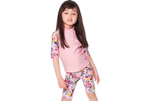 Julysand Toddler Girls Rash Guard Sets Pink Flowers Modest Swimwear Two Pieces Swimsuit UV Sun Protection Suit