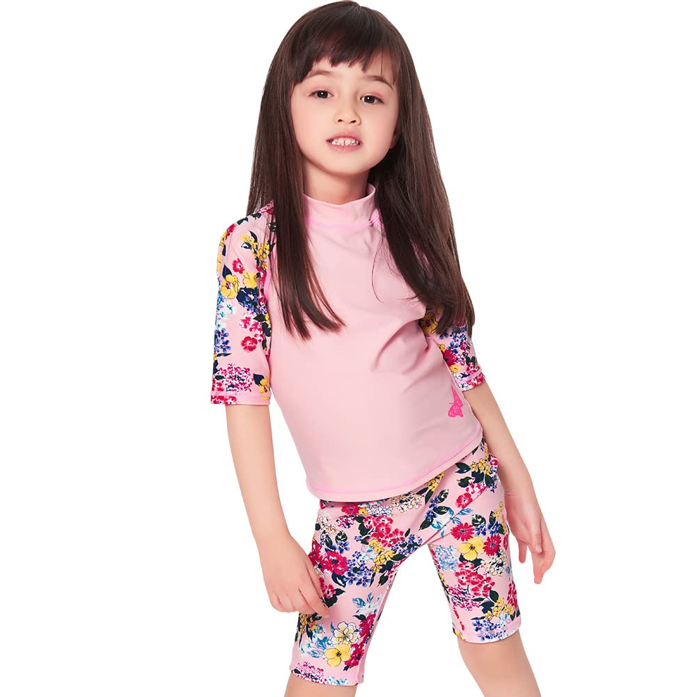 Photo 1 of Julysand Toddler Girls Rash Guard Sets Pink Flowers Modest Swimwear Two Pieces Swimsuit UV Sun Protection Suit 12004-8T