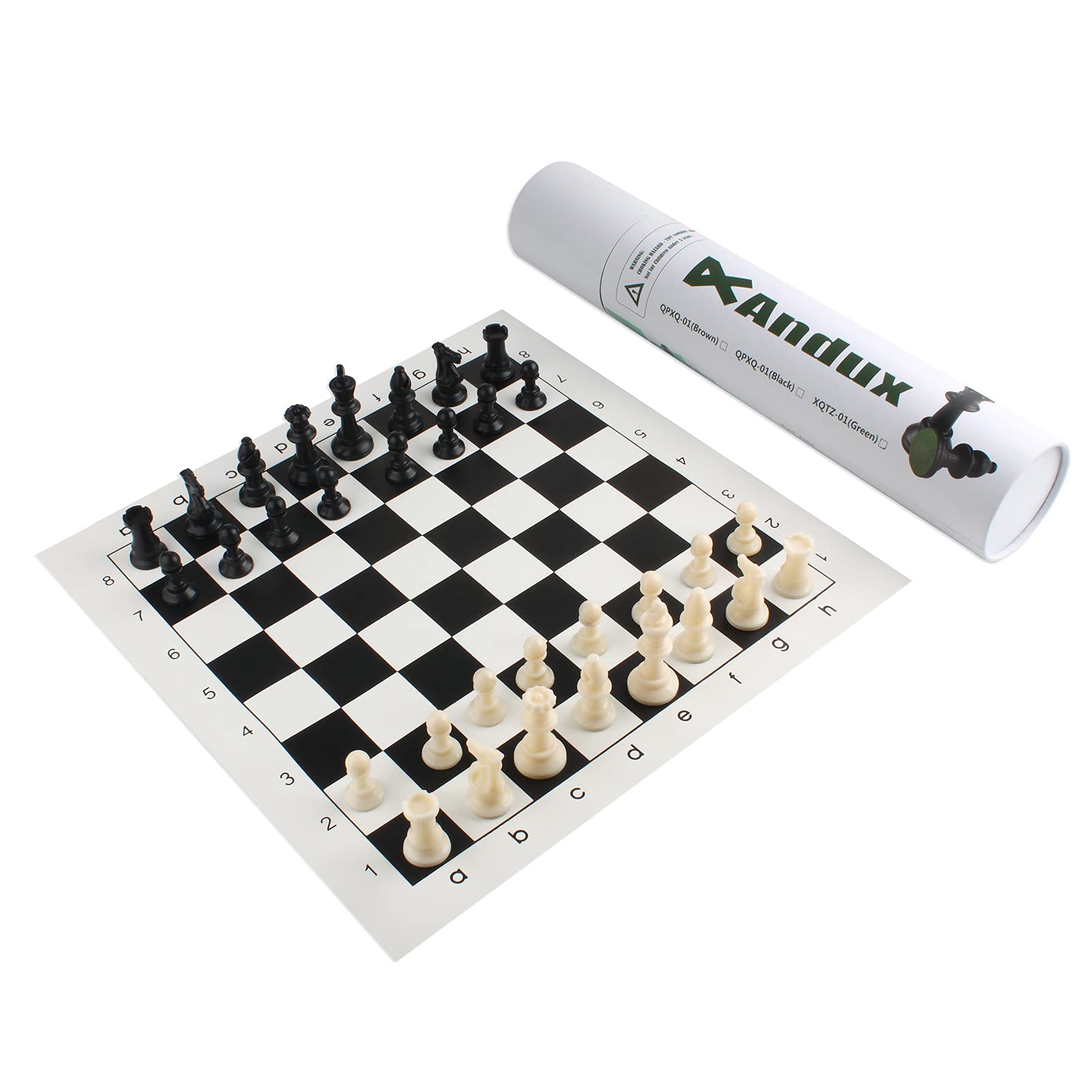 Andux Chess Game Set Chess Pieces and Rollable Board QPXQ-01 (Black,35x35cm)