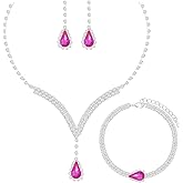 chaoyite Elegant V-shape Crystal Wedding Jewelry Set for Women Bridal Necklace Earrings Bracelet Set Brides Bridesmaids Party Prom Formal Costume Accessories