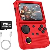 R36T Retro Gaming Console, 3.5'' IPS Screen CRT-Inspired, Handheld Game Console with 22000+ Classic Games Supports WiFi Networked Fighting and OTG, 3500mAh Battery, with Portable Case(Red 128GB)