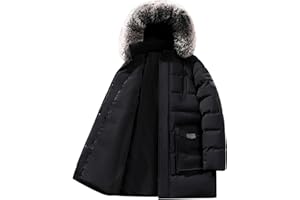 Men's Quilted Long Coat Fuzzy Collar Hooded Puffer Jacket Oversized Winter Windproof Warm Thick Outwear