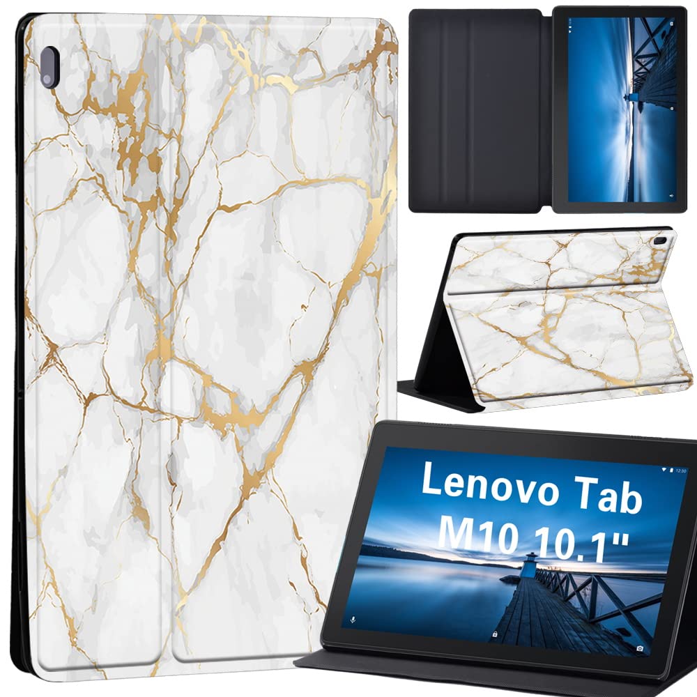 Printed Case for Lenovo Tab M10, Ultra Slim Lightweight Smart Shell Stand Cover for Lenovo Smart Tab M10 10.1 Inch FHD Tablet 2018 Release, (gold vein marble)