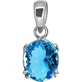 LMDPRAJAPATIS Certfied 8.55 Carat Natural Blue Topaz Stone Pendant Necklace Oval Shape Pendant Pure 925 Sterling Silver Pendant