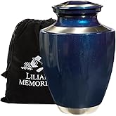 Cremation Urn by Liliane - Funeral Urn for Human Ashes - Hand Made in Brass - Suitable for Cemetery Burial or Niche - Large Size fits Remains of Adults up to 200 lbs - Ocean Blue Model (Blue)