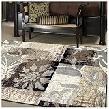 Superior Designer Pastiche Area Rug, Distressed Geometric Floral Patchwork Pattern, 8' x 10', Chocolate