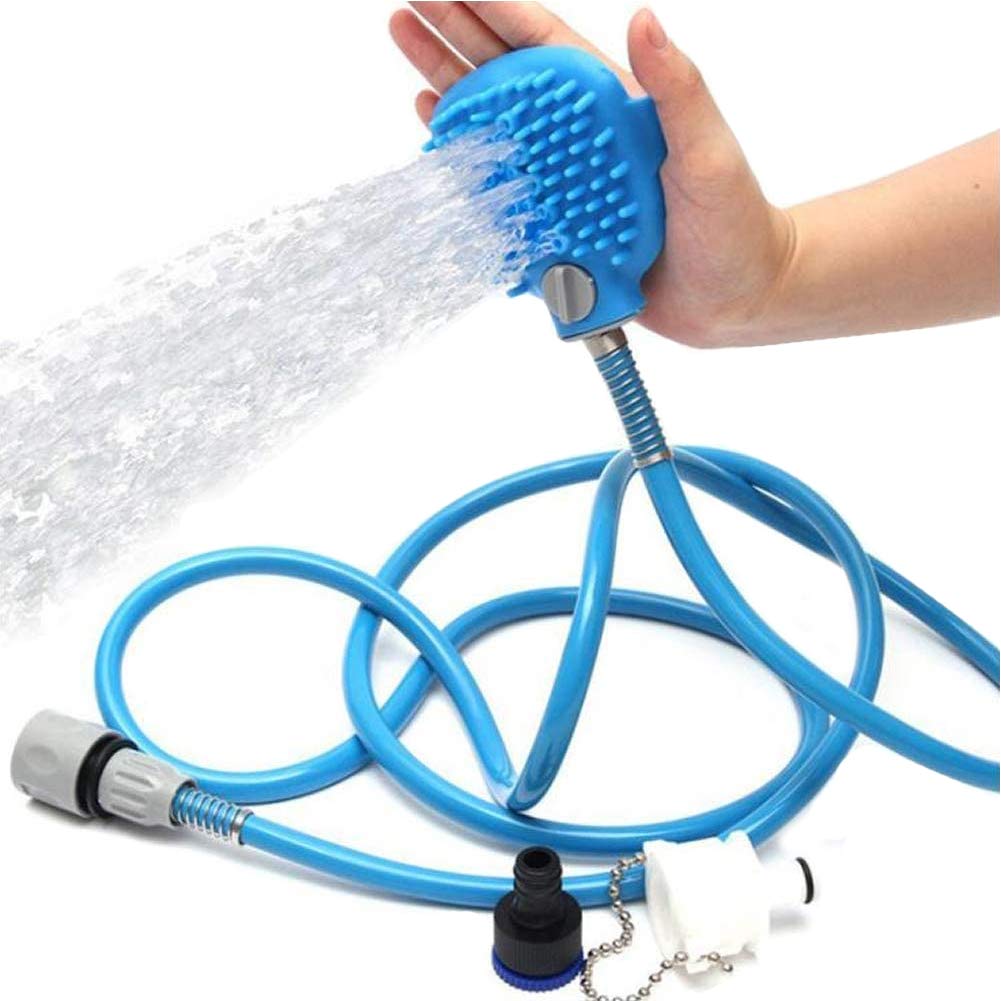 YUIP Pet Dogs Shower Sprayer, 2in1 Dog Shower Sprayer Pet Bathing Tool For Pet Grooming with Brush, Portable Pet Brush Tool for Bathing Grooming Massage,Blue