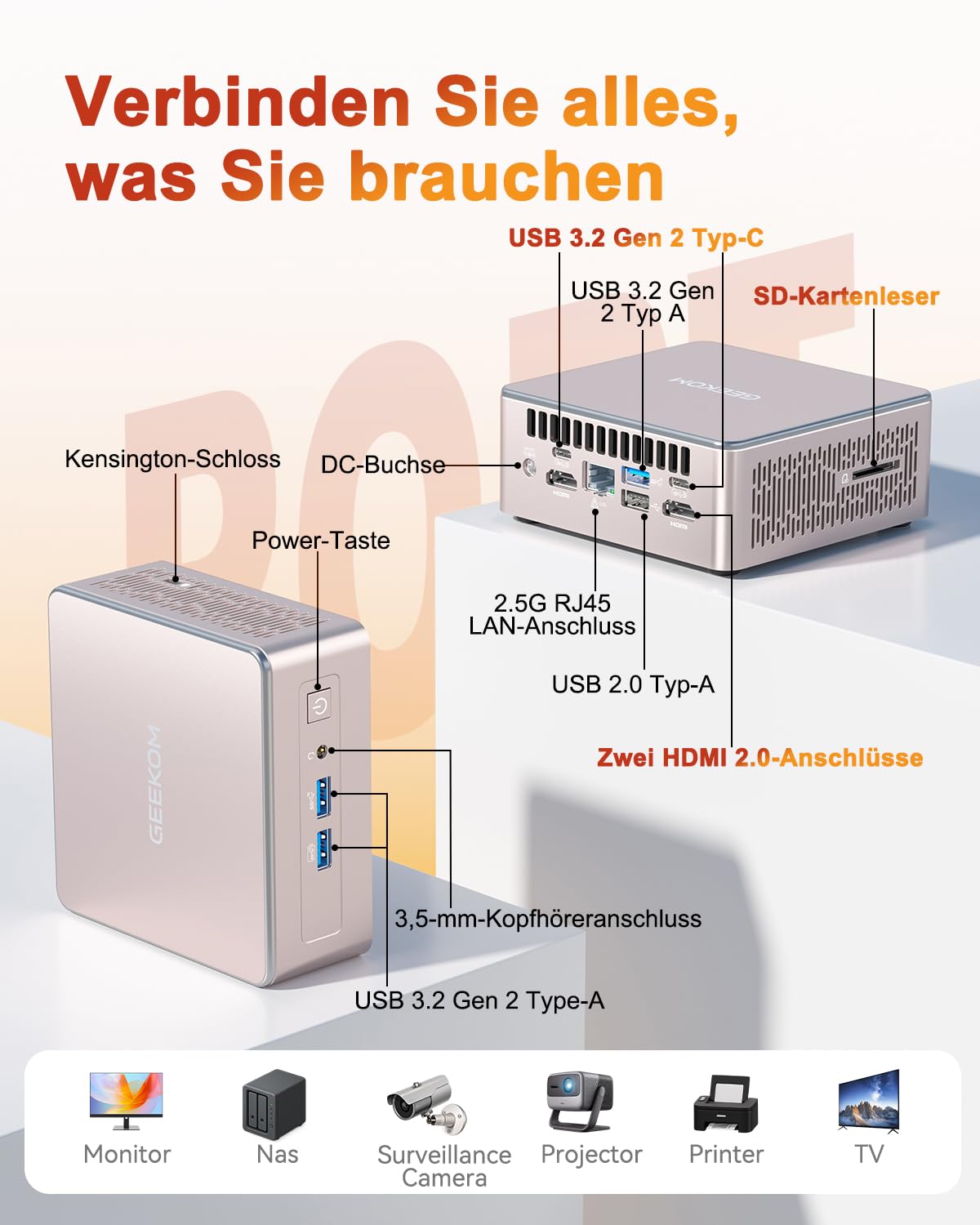 GEEKOM Mini PC A5 mit AMD Ryzen 7 5825U(Upgrade zu 5500U), 16GB DDR4 (Aufrüstbar,Kein LPDDR) 512GB SSD | 3 Jahren Garantie | 2.5G LAN | NUC Mini PC Win-11 Pro | Mini Computer für Home/Office/Gaming 8