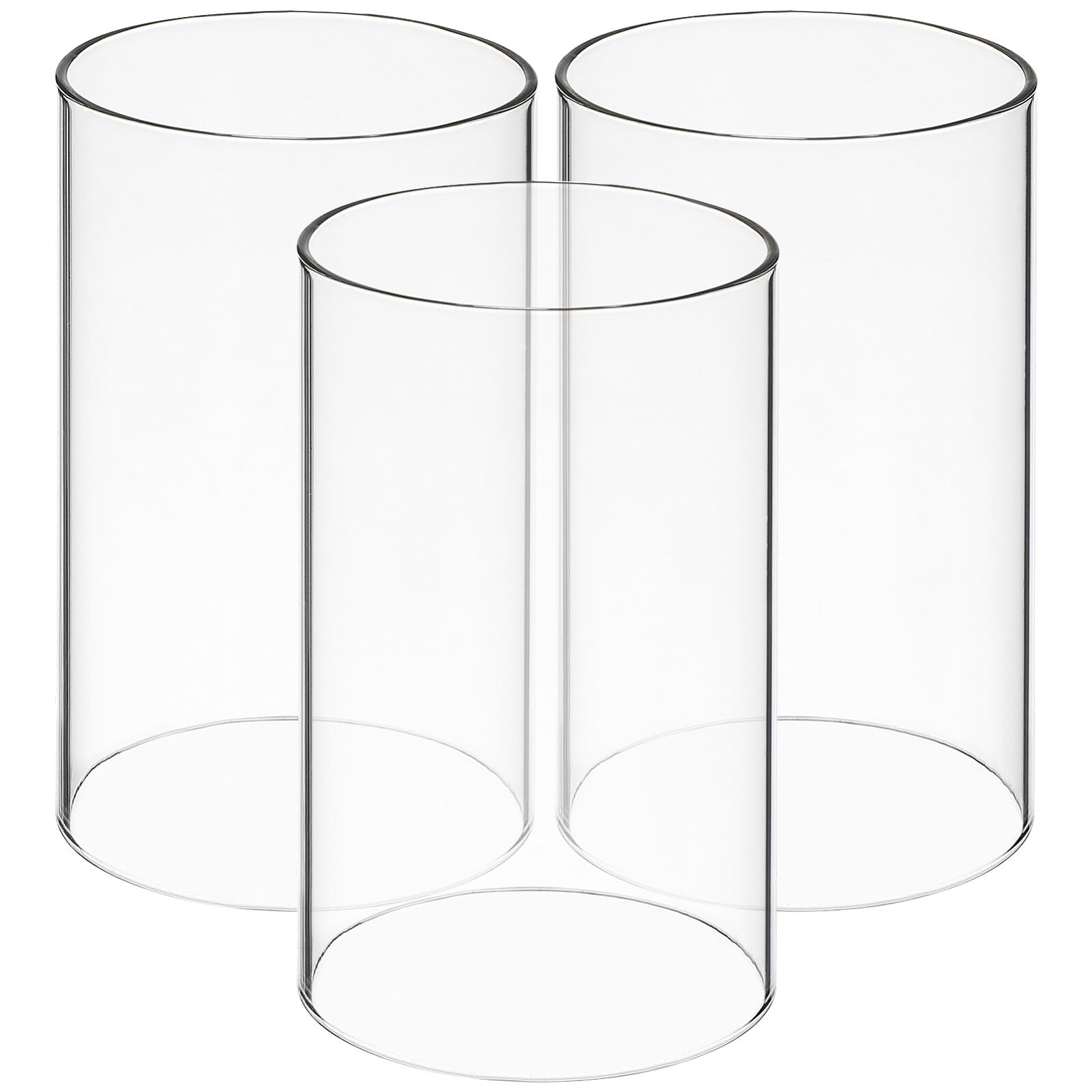 Hemobllo Windproof Candle Holder Set of 3 Glass Cylinders 3.94In Diameter X 3.94In Height Open Ended Covers for Home Decoration and Outdoor Use