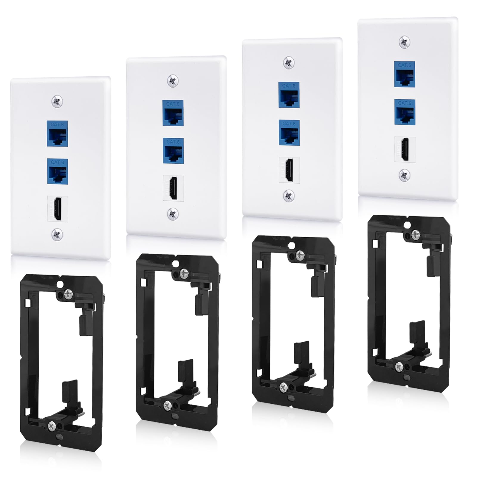Photo 1 of 4 Pack HDMI Ethernet Wall Plate, 2-Port Cat6 Keystone Jack RJ45 Coupler and 1-Port HDMI Wall Outlet with Low Voltage Mounting Bracket for Home Theater HDTV (White)