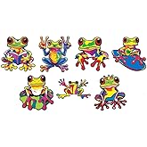 WADORN 7 Styles Multicolor Peace Frogs Vinyl Decal Stickers, Funny Rainbow Frog Vinyl Decal Self Adhesive Waterproof Car Stickers for Windows Cars Trucks Skateboard Wall Cup Laptop Journals Collage
