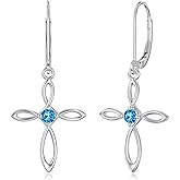 POTOPYY Cross Earrings for Women Sterling Silver Infinity Birthstone Dangle Cross Earrings Birthstone Jewelry for Women Christmas Gift from Women Her