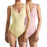 SUUKSESS Women 2 Piece Thong Bodysuit Sexy V Neck Backless Sleeveless Tank Tops