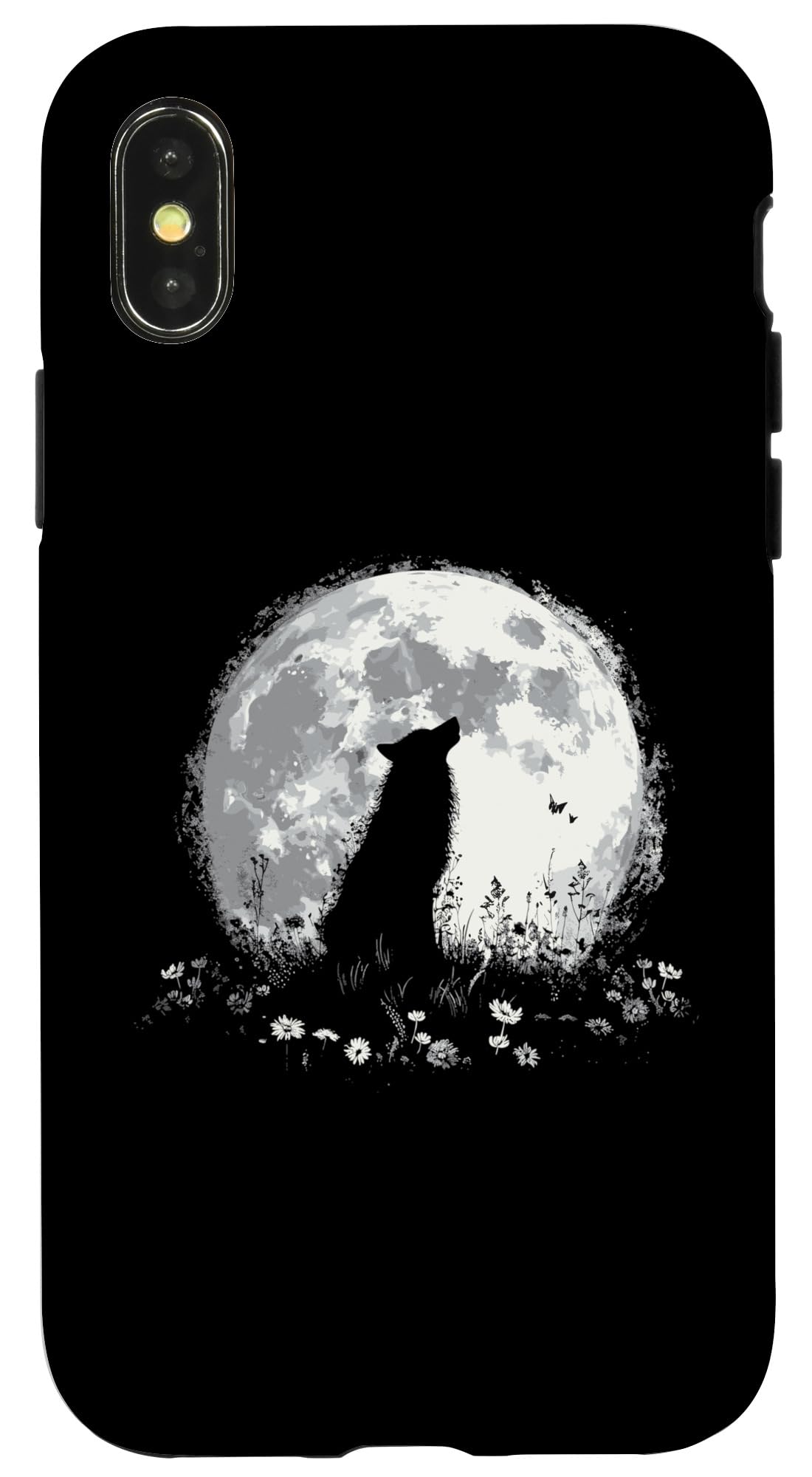 iPhone X/XS Wolf Floral Full Moon Wolves Flowers Case