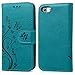 Compatible with iPhone 7 Case, iPhone 8 Wallet Case PU Embossed Butterfly Flower Leather Detachable Wallet with Card Holder and ID Slot Cover for iPhone 7 & iPhone 8 4.7 inch Blue