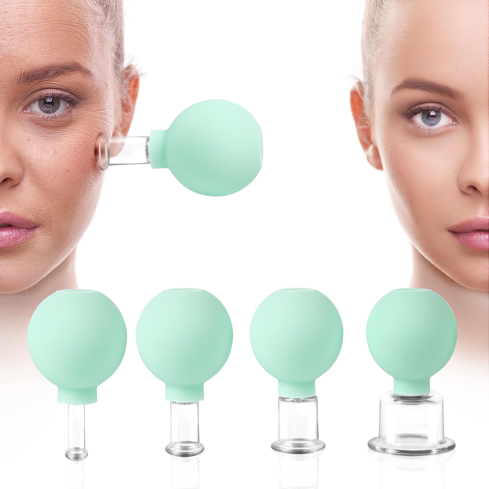 Photo 1 of **INCOMPLETE** Meifuly Facial Cupping Set, 2 PCS Silicone Vacuum Suction Face Massage Cups, Skin Tightening Kit for Eyes, Face and Body (Green)
