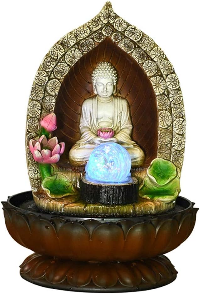 Indoor RelaxationFountain Buddha Fountain - 13 Inches Buddha Tabletop Water Fountain for Home&Office Decoration, Decorative Sculpture with LED Light&Rotating Ball for Good Luck Keeping Tabletop Water