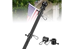 LAKEROD Flag Pole for Outside House - 4ft Heavy Duty Metal Flag Poles Kit for 3x5 American Flags Outdoor, Tangle Free House Flagpoles Residential for Porch,Truck,Boat - Black(Flagpole Only)