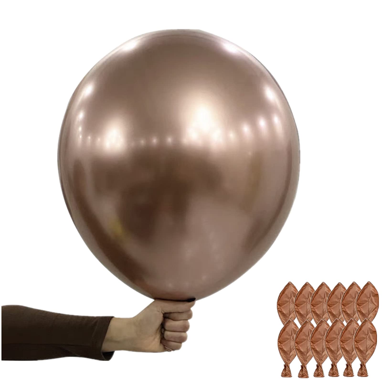 12 Pcs 18 Inch Rose Gold Metallic Balloons, Thick Latex Chrome Balloons, Big Colourful Balloon Decorations for Romantic Party, Wedding, Birthday, Halloween, Christmas, Baby Shower, Carnival