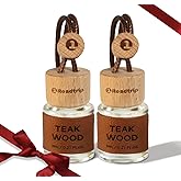 Car Air Diffuser - Long Lasting Essential Oil Diffuser - Pack of 2 Non-Toxic Hanging Car Air Freshener - Accessories for Men & Women - Valentines Day Gifts For Him - Teak Wood Scent 0.27FL OZ/8ML