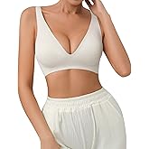 SHARICCA Pro Seamless Bra for Women Deep V Neck Wirefree Bra Adjustable Strap Comfort Sleep Bra Removable Padded Bralette