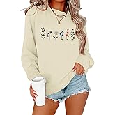 Lytiarul Flower Graphic Sweatshirt for Women Floral Printed Vintage Long Sleeves Shirt Crewneck Hoodie Loose Pullovers Tops