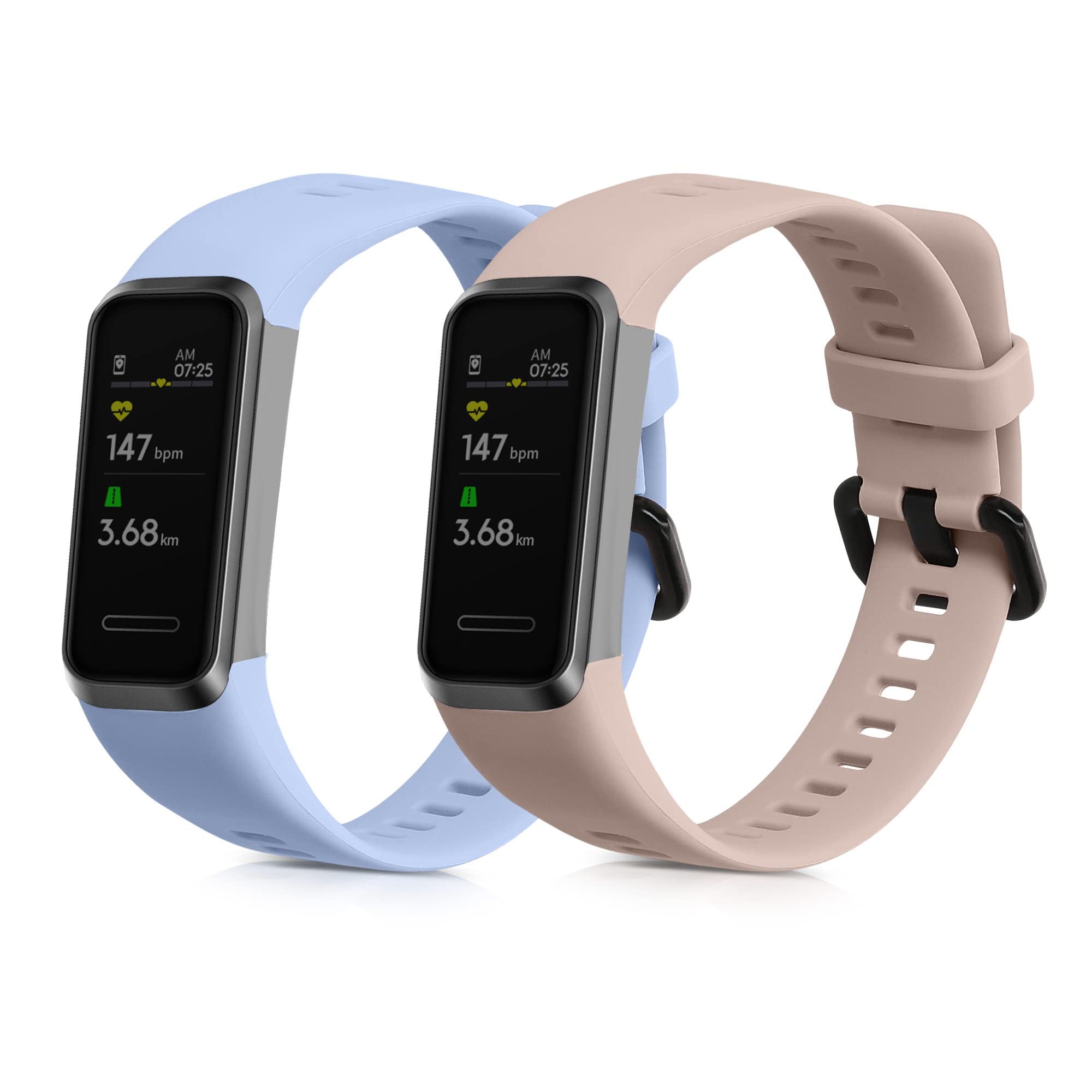 kwmobile Straps Compatible with Huawei Band 4 Straps - 2x Replacement Silicone Watch Bands - Smartwatch or Fitness Tracker - Dusty Pink/Light Blue