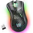 WolfLawS KM-1 Wireless Gaming Mouse, Computer Mice USB Wireless Mouse with Honeycomb Shell, 6 Programmed Buttons, 3 Adjustable DPI, Ergonomic RGB Optical Gamer Mouse for Laptop PC Mac