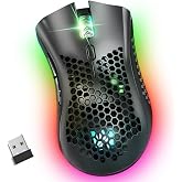 WolfLawS KM-1 RGB Wireless Gaming Mouse with Honeycomb Shell Computer Mouse | 2.4G USB Receiver, 6 Buttons, 3 Adjustable DPI, Rechargeable Ergonomic Mouse for PC Mac Laptop