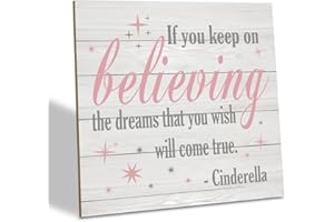 SUSZDOU Nursery Decor, Inspirational Sign, Wood Plaque Table Art Sign 6.2*6.2inch, Princess Shelf Decor, Bedroom Decorate for Baby Girl, Cute Decorate, If You Keep On Believing The Dreams You Wish Will Come True