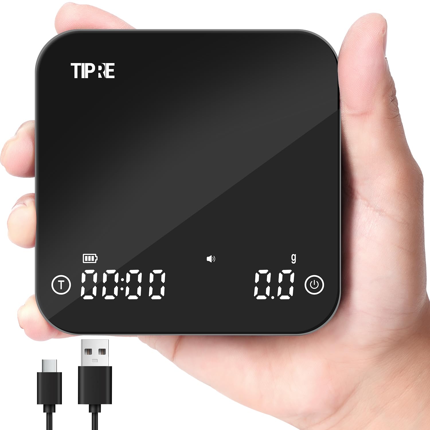 Photo 1 of TIPRE Mini Coffee Scale with Timer, 2kg/0.1g Precision Portable Espresso Scale, Rechargeable Pour Over Scale with Type-C,Flow Rate Mode, g/oz/ml, LED Display, Tare Function, Silent Mode