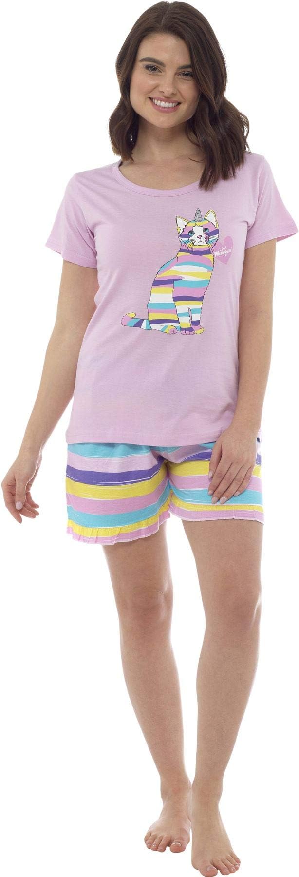 Womens Pyjama Set T Shirt & Shorts Ladies Pyjamas Holiday Summer Cotton Pjama PJs