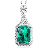 Gem Stone King 7.10 Cttw Green Simulated Emerald Pendant Necklace For Women | 925 Sterling Silver | Emerald Cut 14X10MM | With 18 Inch Silver Chain
