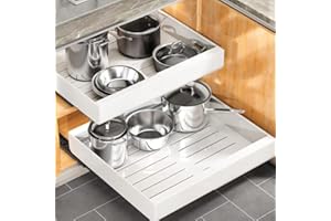 2Pcs 16.5in Deep Pull Out Cabinet Organizer,Adhesive with Nano Film,12.5"-20.5" Expandable Metal Duty Slide Out Drawers,Pull 