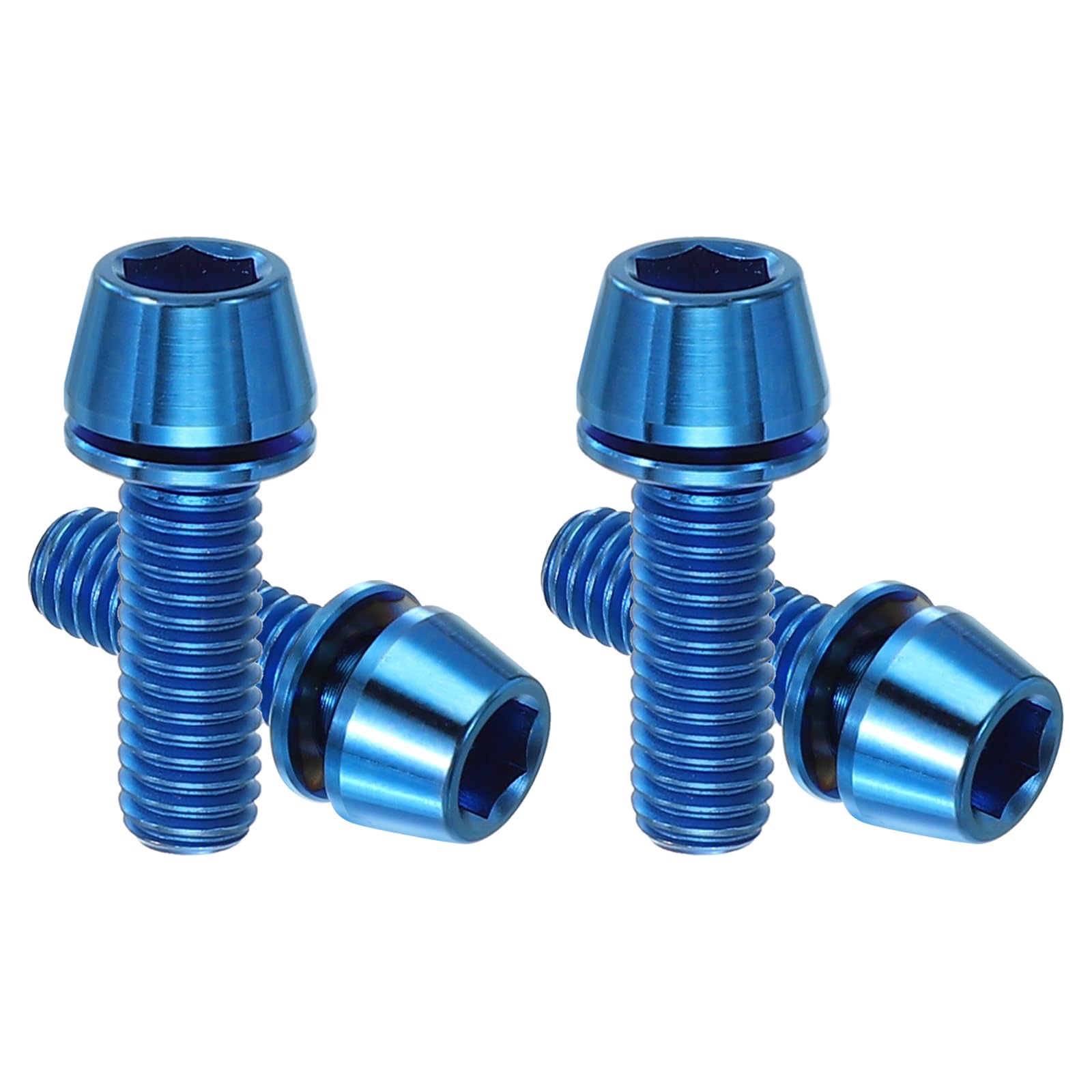 PATIKIL M6x18mm Titanium Bicycle Stem Bolt, 4 Pack Hex Tapered Head Bolt Mountain Bike Screw Replacement with Washer for Bicycle Stem Parts, Blue
