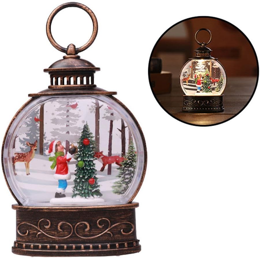 Snow Globes - Christmas Snow Globes Lantern, 5 Inch Portable Christmas Lighted Snow Globe Lantern, Lighted Christmas Snow Globe Lantern Santa Snowman Elk Indoor Home Holiday Christmas Decorations