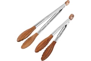 2 Pcs Walnut Wooden Kitchen Tongs Wood Food Tongs Salad Tongs with Wooden Tips, Locking Tongs Wood Serving Tongs for Flipping
